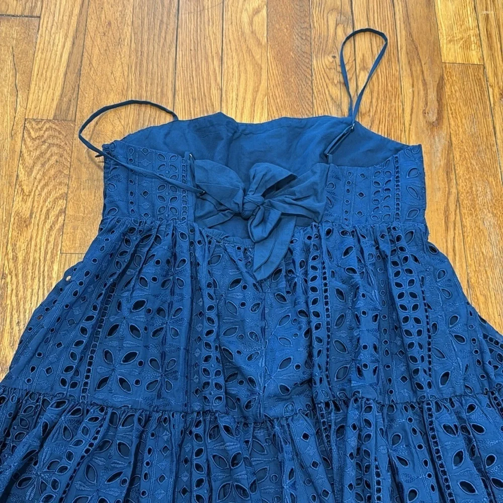 NWT J. Crew tie back Eyelet Dress in navy blue lined spaghetti strap 6